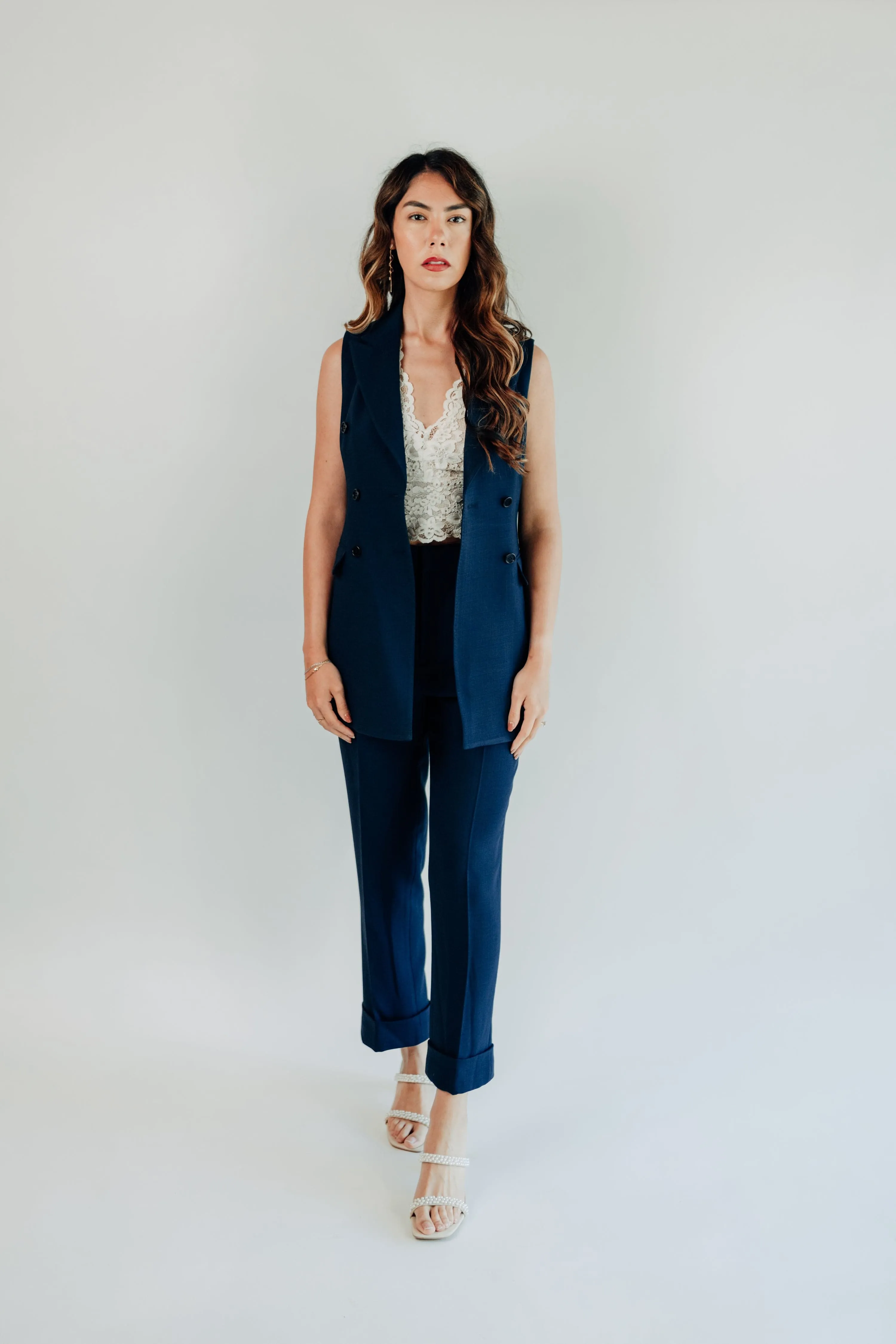 Women - Miami Navy Vest Double Breasted Linen Suit