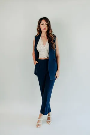 Women - Miami Navy Vest Double Breasted Linen Suit