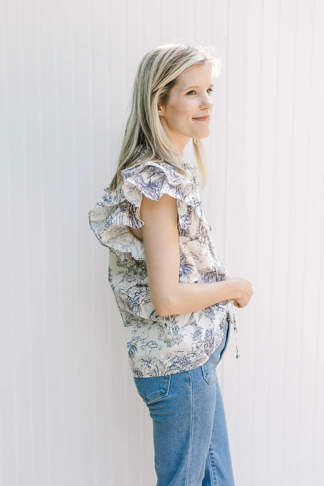 X Blue Toile Top