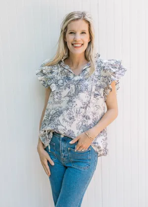 X Blue Toile Top
