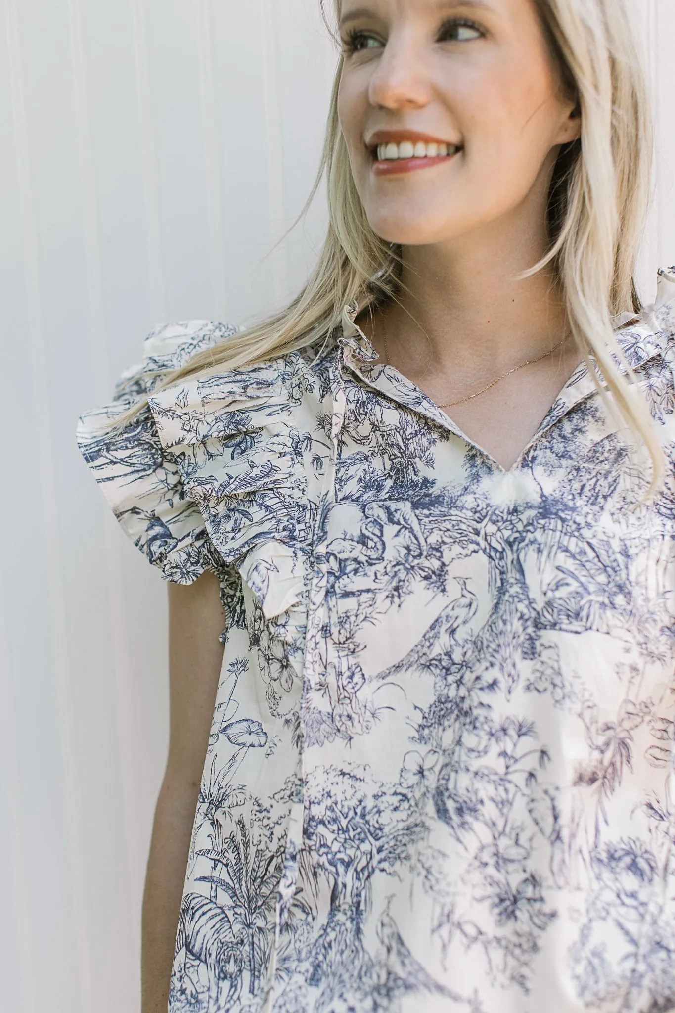 X Blue Toile Top