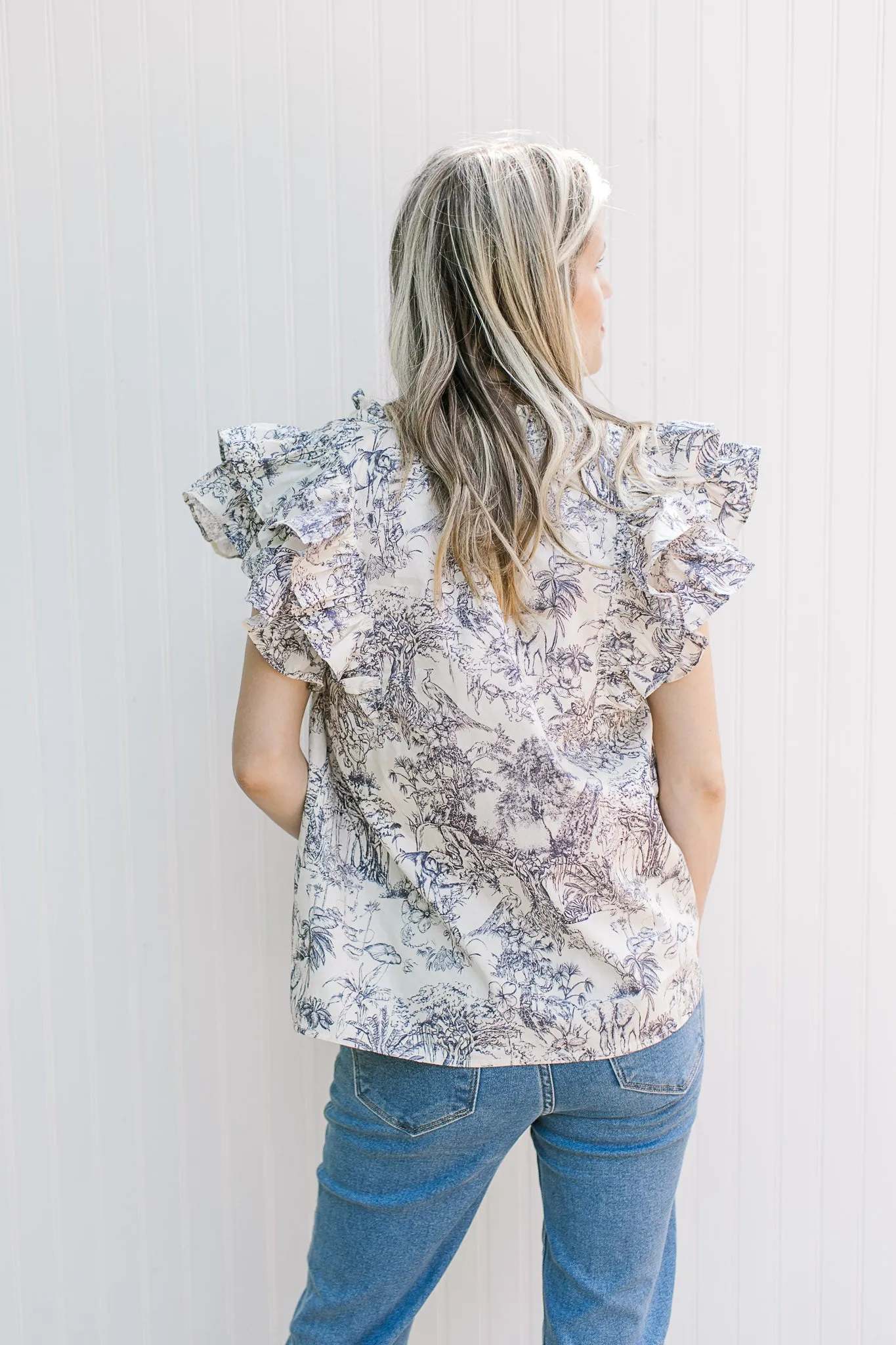 X Blue Toile Top