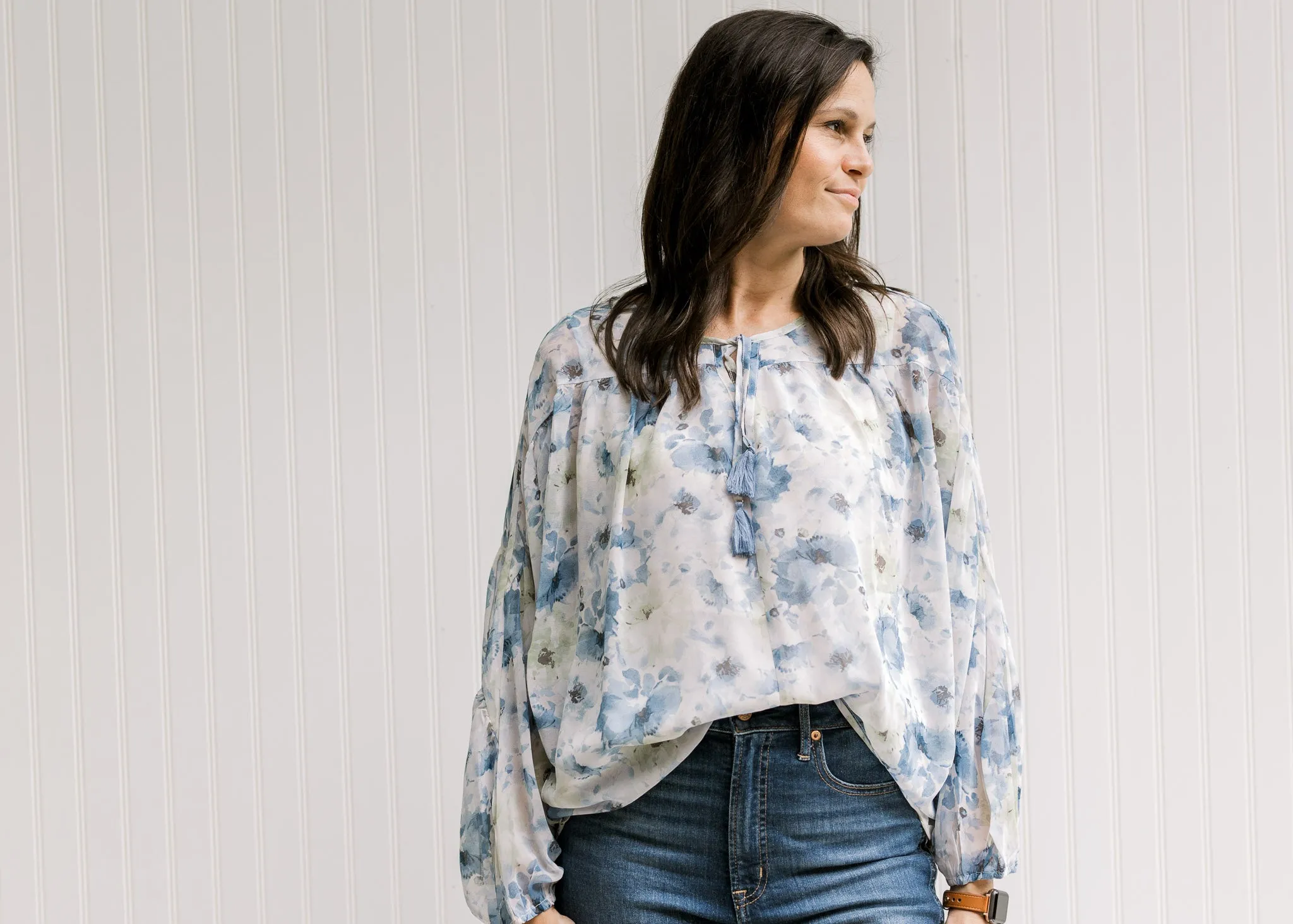 X Blue Watercolor Top