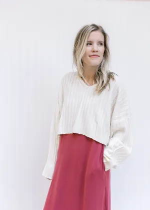 X Ivory Wide V Neck Sweater