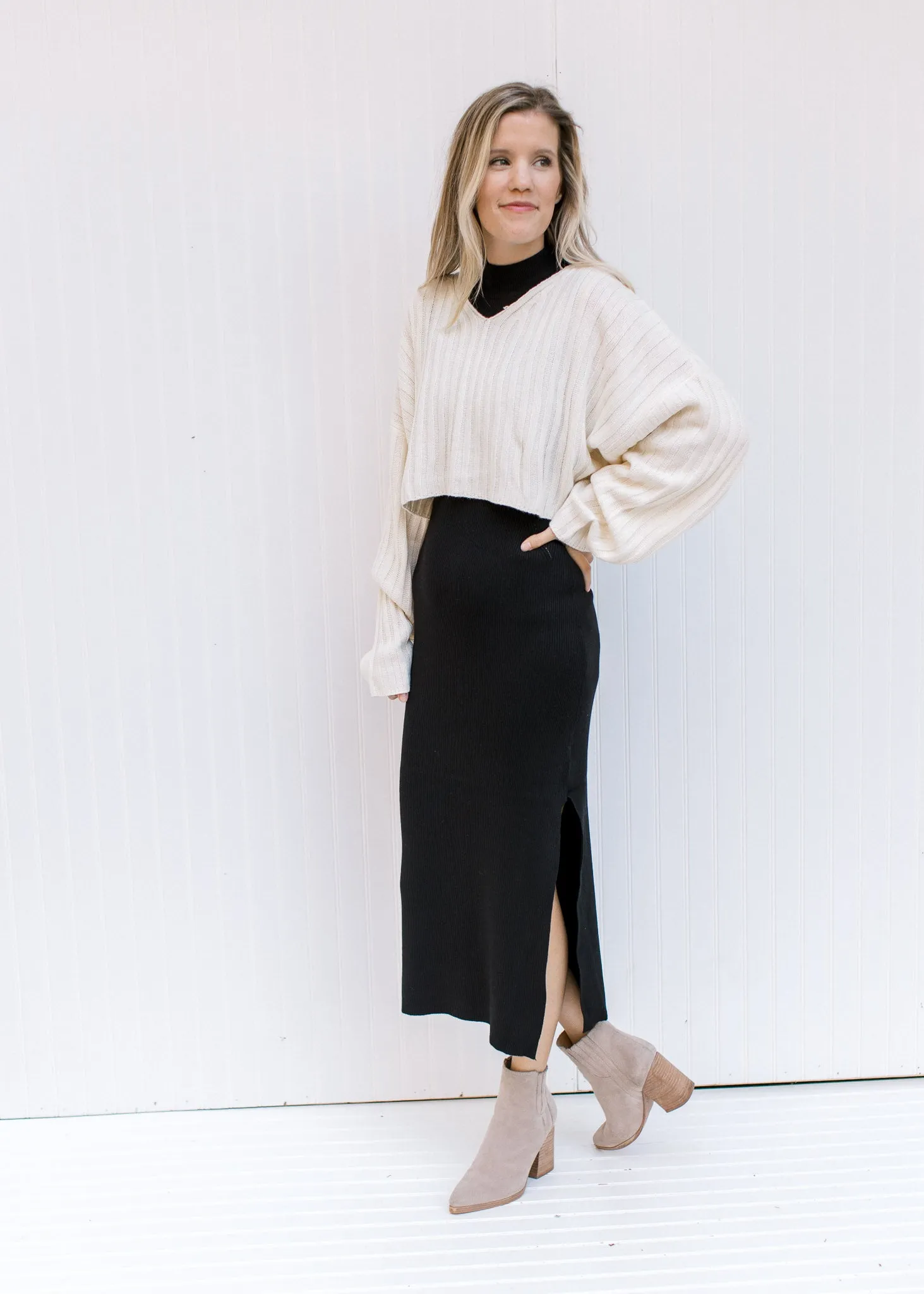 X Ivory Wide V Neck Sweater