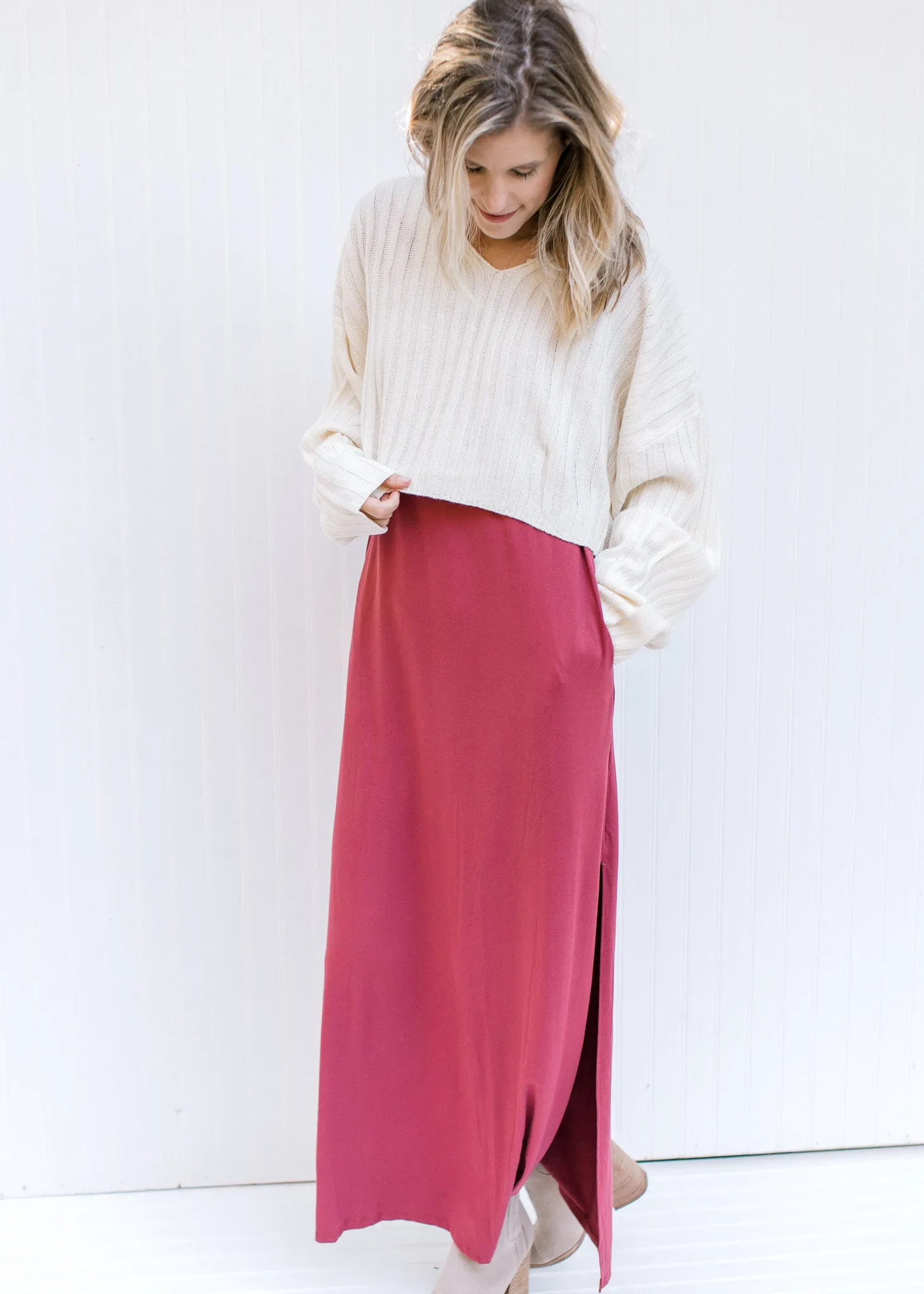 X Ivory Wide V Neck Sweater