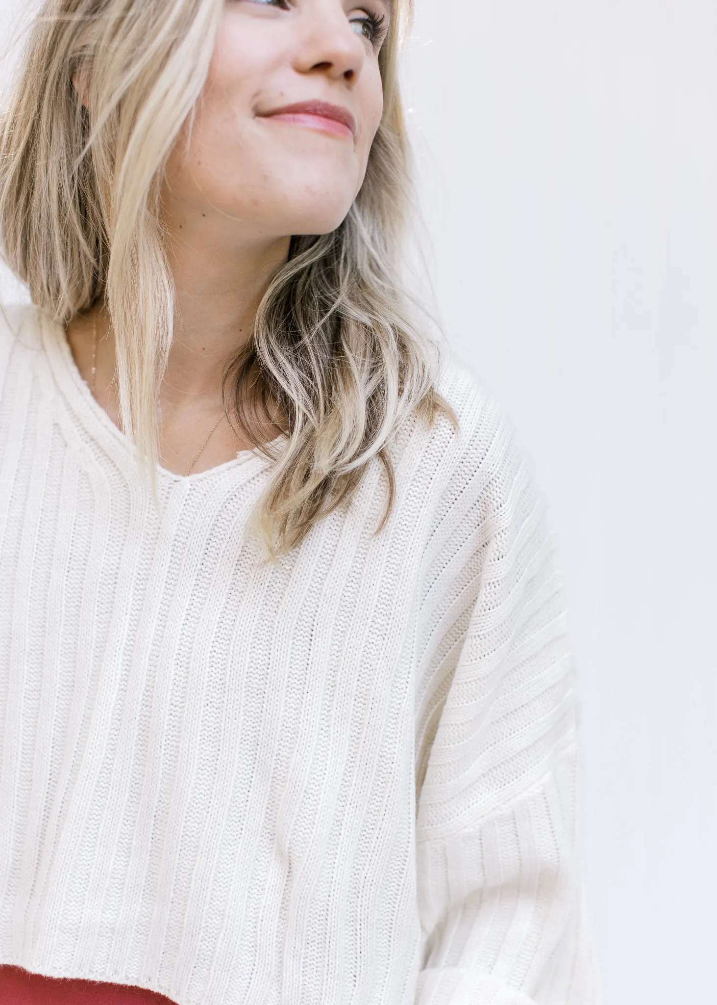 X Ivory Wide V Neck Sweater